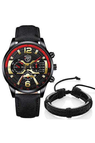 Produse.Top Ceas Barbati Business cu bratara si curea neagra din piele cu cad...