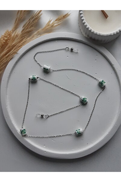 La fee aksesuar Women's Glasses Strap Chain Green Flower Porcelain Beaded Eye...