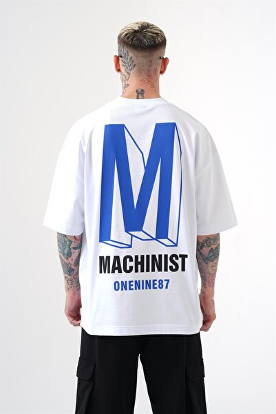 Machinist Men's Oversized One Nine 87 Printed T-Shirt White