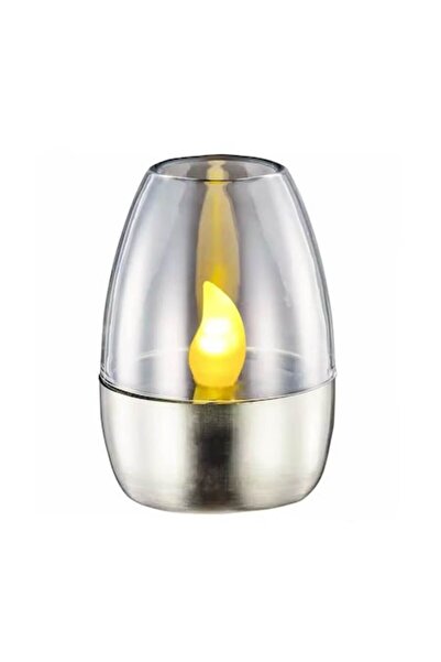 OEM Solar candle lamp, rechargeable, flame-effect LED, indoor/outdoor, 10.5 cm, silver