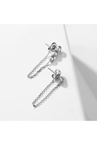Produse.Top Cercei fashion din otel inoxidabil argintiu cu lantisor si strasuri CW76