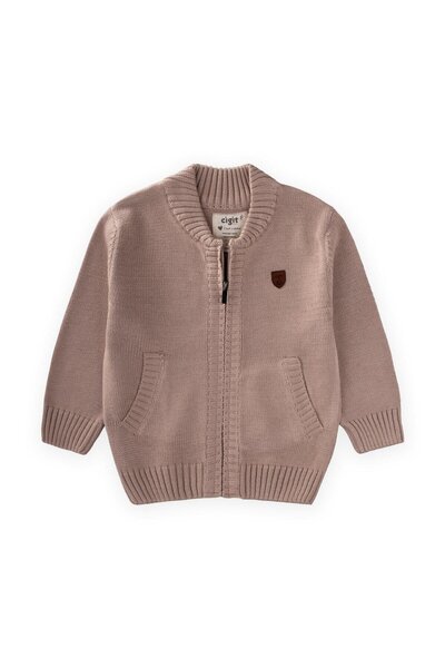 Cigit Knitwear Pocket Cardigan 2-11 Years Beige