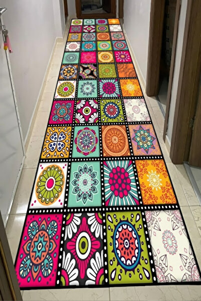 VOPTEKS Renkli Halı Yolluk Makinede Yıkanabilir Halı Kaymaz Taban Halı