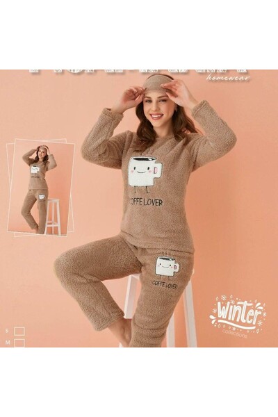 Produse.Top Pijama Cocolino Dama Capucino cu Imprimeu Ceasca si Masca Somn PJ...