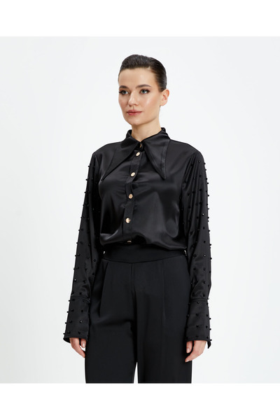 SERPİL Taş İşleme Kol Detaylı Kadın Gömlek – Şık ve Zarif Tasarım