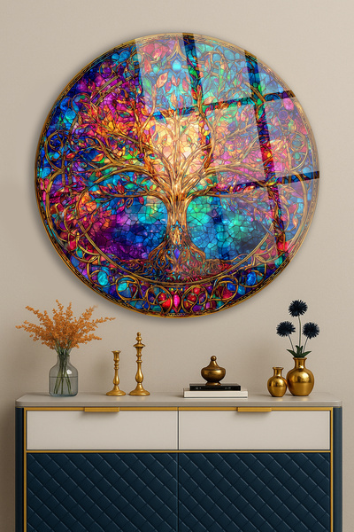 TAULART RENKLİ VİTRAY HAYAT AĞACI DESEN KIRILMAZ LÜKS CAM TABLO