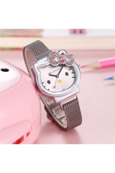 Produse.Top Ceas Copii Argintiu design pisica cu bratara magnetica reglabila QUARTZ CDQZ106