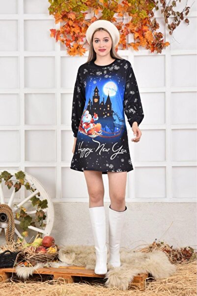 Produse.Top Rochie Dama Neagra de Craciun cu Maneca Lunga RCD03