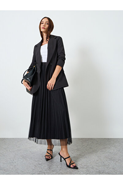 Take Two By Styli Women Lapel Button Front Blazer and Mesh Skirt Co-Ords