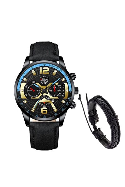 Produse.Top Ceas Barbati Business cu bratara si curea neagra din piele cu cad...