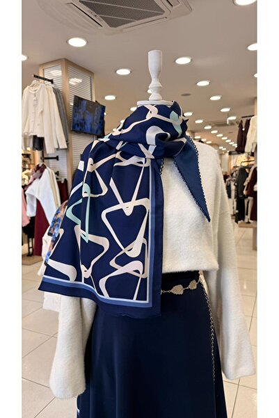 KUQOS Boomerang Desenli Şal Lacivert