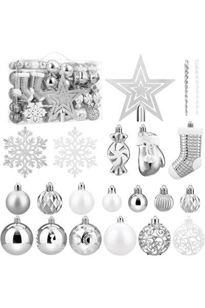 OEK Set decorațiuni brad de Crăciun SOLEDI, 128 piese, alb și argintiu