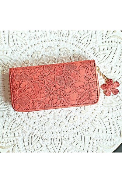 Produse.Top Portofel elegant Caramiziu din piele ecologica cu broderie si Flo...