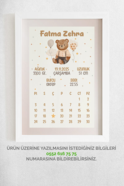 Mutluluk Atölyem Cute Animals Baby Birth Board Wooden Frame Baby Room Decorat...