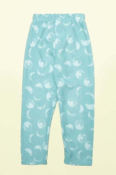 Fulla Moda Beli Lastikli Ay Baskılı Unisex Çocuk Polar Pijama Altı