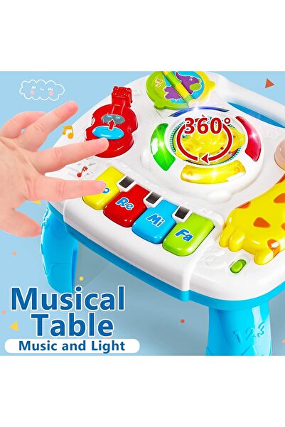 The Toys Home طاولة أنشطة تعليمية – مكتب للأطفال مزود بإضاءة وموسيقى وبيانو وطبل