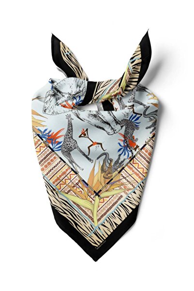 Vissona Z59 Kadın Sarı Mavi Serengeti Desenli 50x50 Bandana