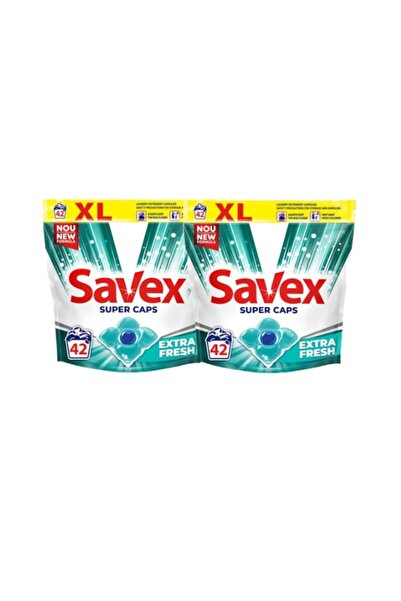 SAVEX Set of 2 x Super Caps Extra Fresh automatic laundry detergent, 42 capsules, 84 washes