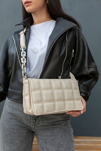 Yerli Kadın Bej Plastik Zincir Omuz Çantası