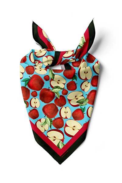 Modabutik G65 Kadın Kırmızı Krem Apple Desenli 50x50 Bandana Hyl Dg01058-22