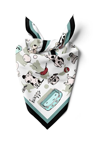 Vissona B5 Kadın Gri Puppy Love Desenli 50x50 Bandana HYL DG0682-22