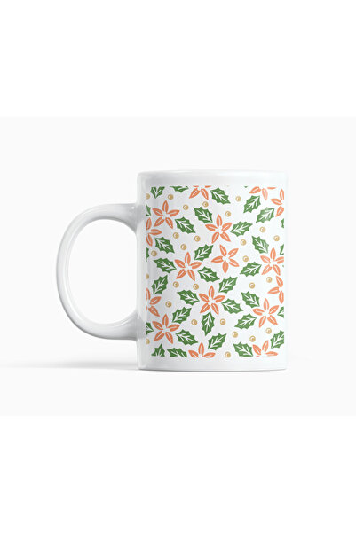 Nino Store New Year's Flower and Leaf Patterned Porcelain Mug 300 ml – Double...