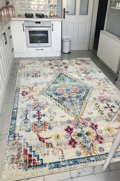 VOPTEKS Renkli Halı Mutfak Halısı Makinede Yıkanabilir Halı Kaymaz Taban Halı