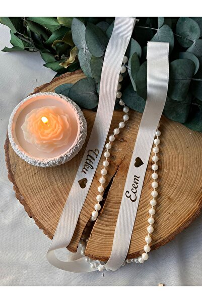 cev den store Kişiye Özel İsimli Sıralı İncili Grogen 2 cm Yüzük Nişan Kurdel...