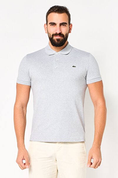 Lacoste Men Slim Fit Embroidered Logo Short Sleeve Polo Shirt, Grey