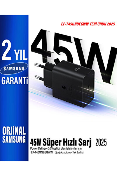 Samsung T4511N 45W Type C Süper Hızlı Şarj Adaptörü EP-T4511NBEGWW (Samsung Türkiye Garantili)