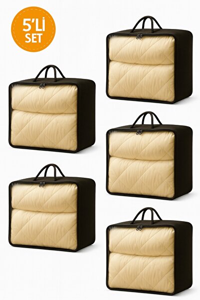 HİG HOME 5'li Set Geniş Hacimli Hurç 42x53x20 – Yorgan, Battaniye, Kıyafet Saklama Çantası