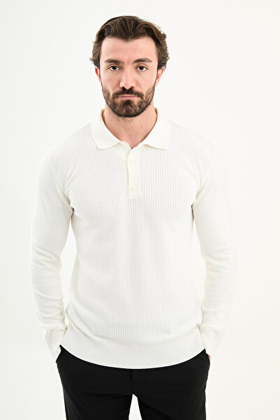 Mcr Pulover tricotat pentru bărbați, cu model tricotat, slim fit cu guler pol...