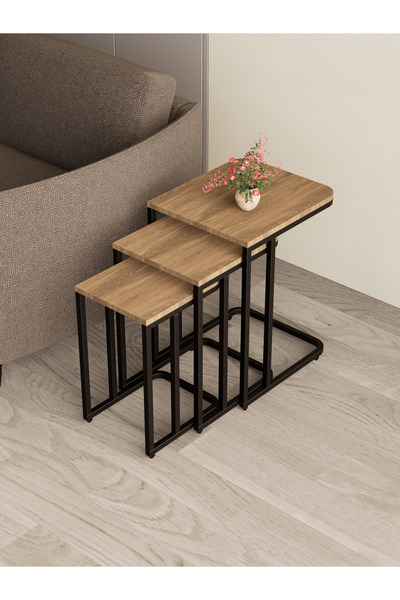 Dekoport Koltuk Altı Sehpası Tekerli Zigon 3 lü Zigon Sehpa Takımı