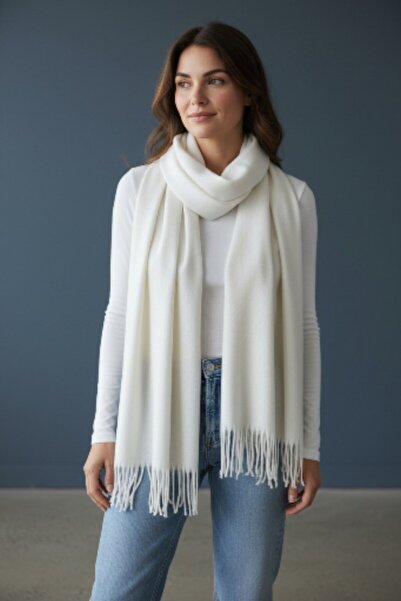 xeox Şal de iarnă pentru femei cu textura moale cu ciucuri albe