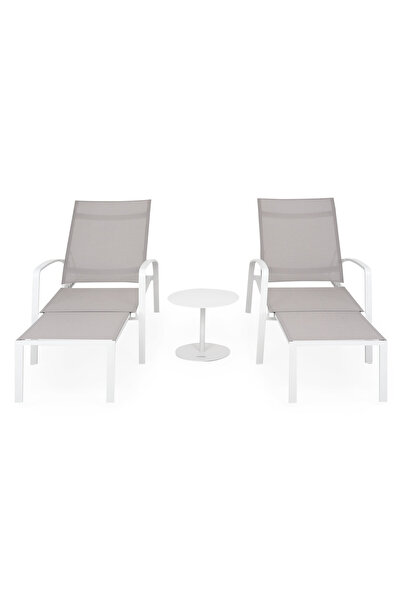 Maison Mex Set of 2 sun loungers and garden/terrace table, COSMO, white/latte