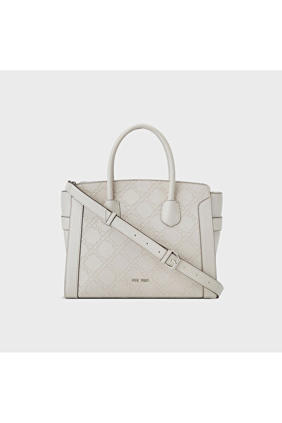 Nine West Margery Monogram Double Handle Satchel Bag with Zipper Closure and Detachable Strap