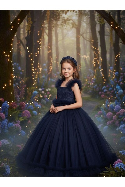 asyagiyimavm25 Asissa 👑 Prenseslerin Rüyası: Lüks Lacivert Tül Abiye Elbise🌸