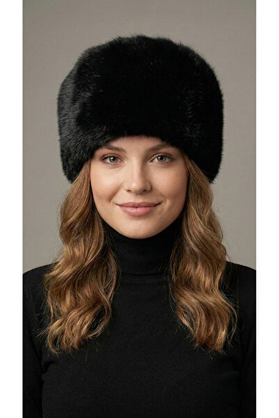 FATELLA Women's Black Fur Russian Model Kalpak Hat - Winter Soft Plush