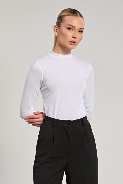 BARRELS AND OIL Women's Mock Neck Long Sleeve Bodysuit - White