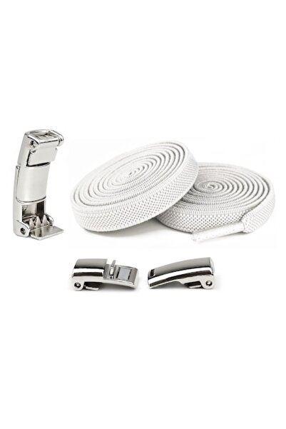 Sarphia Store Elastic NO TOUCH Shoelaces with Magnetic Capsule, Flat, White