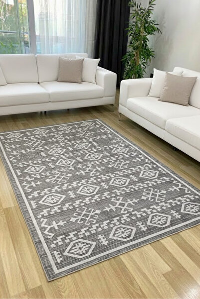 VOPTEKS Gri Salon Halısı Makinede Yıkanabilir Halı Kaymaz Taban Halı