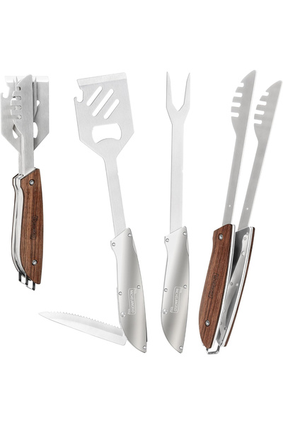 Carl Schmidt Sohn -Ustensilă de grătar multifuncțională Michelangelo, oțel inoxidabil/lemn, 26 cm, argintiu/maro