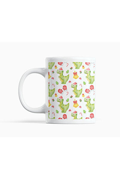 Nino Store New Year's Dinosaur Patterned Porcelain Mug 300 ml – Cute Double-S...