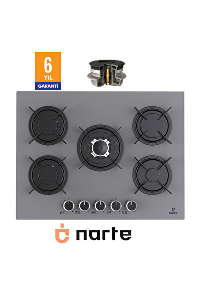 NARTE CG20070S - 70 CM Gri , 5 Gözlü , Cam Ankastre Ocak , 6Yıl Garantili