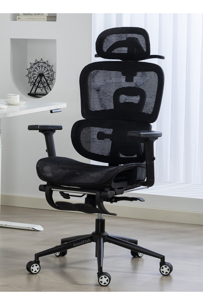 VariFurnx Ergonomic Mesh Office Chair with Footrest Reclining Executive Desk ...