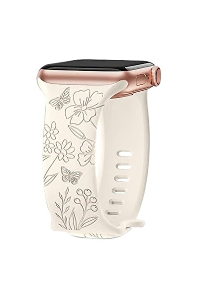 Sarphia Store Curea Apple Watch din silicon gravată cu motive florale (38/40/...