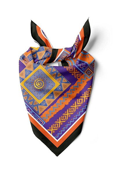 Modabutik H19 Kadın turuncu etnik desenli 50x50 Bandana