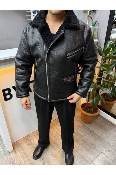 BYATA MENS STYLE معطف رجالي من جلد النابا مبطن بالفرو بالكامل