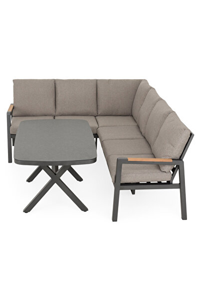 Maison Mex Set coltar cu masa inalta grădină/terasă, TREINTA, antracit/gri