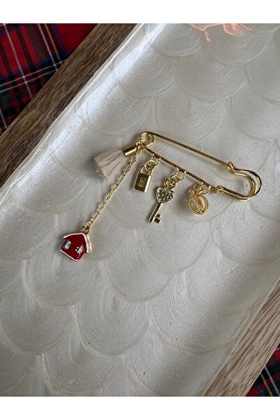 cadeaccessories Kırmızı Mini Ev Anahtar Ve Kilit Charmlı İğne